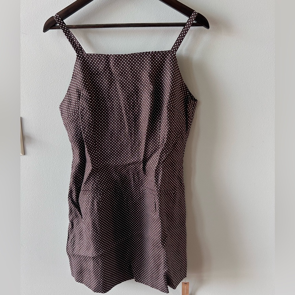 NWT Reformation Phillips Linen mini dress size 8 brown polka dots